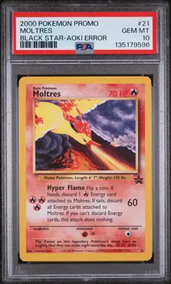 PSA 10 GEM MINT Moltres 21 ERROR WOTC Black Star PROMO Pokemon Card 596 - Image 1