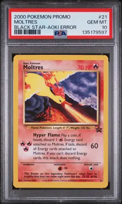 PSA 10 GEM MINT Moltres 21 ERROR WOTC Black Star PROMO Pokemon Card 597 - Image 1