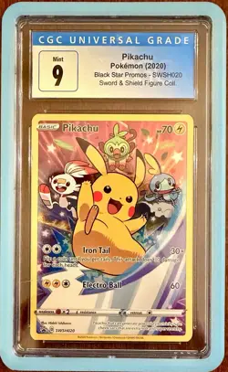 CGC 9 Mint 2020 POKEMON SWSH020 PROMO FIGURE Collection PIKACHU W/ Slab guard - Image 1