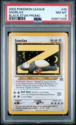 PSA 8 NM-MINT Snorlax 49 "Z" League WOTC Black Star PROMO Pokemon Card 408 - Image 1