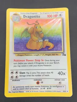 Pokemon TCG 1999 Fossil Dragonite Holo Rare Card Unlimited #4/62 Vintage HP - Image 1