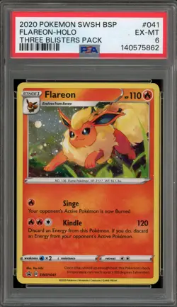 Pokemon Flareon 3 Pk. Blister Black Star Holo Promo SWSH041 PSA 6 - Image 1