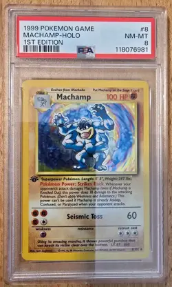 1999 Pokemon TCG Machamp Holo 1st Edition Rare PSA 8 - Image 1