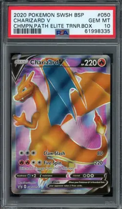 2020 Pokemon SWSH Champions Path ETB Promo Charizard V Full Art #050 PSA 10 - Image 1