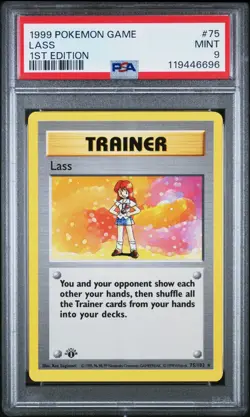 1st Edition PSA 9 Shadowless Lass Base Set 75/102 1999 Pokemon Mint Trainer - Image 1
