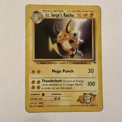 Lt. Surge's Raichu 028/132 Gym Heroes Pokemon WOTC - Heavy Played - Image 1