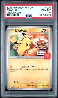 2025 POKEMON JAPANESE M-P PROMO MCDONALD'S #020 PIKACHU PSA 10 (48) - Image 1