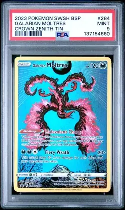 2023 POKEMON SWSH BLACK STAR PROMO CROWN ZENITH TIN #284 GALARIAN MOLTRES PSA 9 - Image 1
