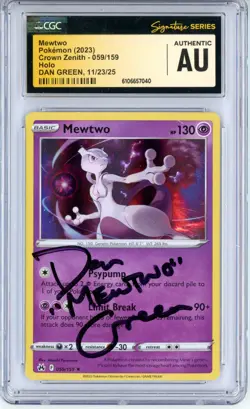 CGC Authentic Signed Dan Green Pokemon TCG Mewtwo 059/159 Crown Zenith Holo - Image 1