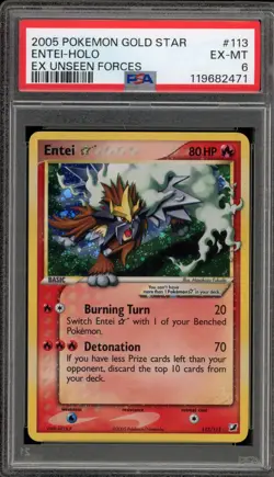 Pokemon Entei Gold Star EX Unseen Forces Holo Ultra Rare #113 PSA 6 - Image 1