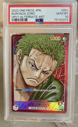 2022 BANDAI PSA 10 ONE PIECE Jap Roronoa Zoro Alt Art OP01-001 L ROMANCE DAWN - Image 1
