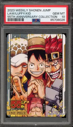 Weekly Shonen Jump Law/Luffy/Kid One Piece 55th Anniversary Coll. PSA 10 - Image 1