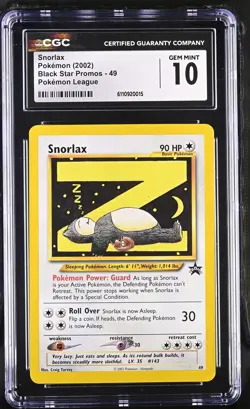 CGC 10 GEM MINT Snorlax 49 "Z" WOTC Black Star PROMO League Pokemon Card 015 - Image 1