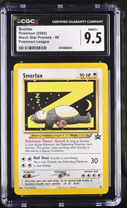 CGC 9.5 MINT+ Snorlax 49 "Z" WOTC Black Star PROMO League Pokemon Card 001 - Image 1