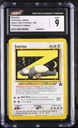 CGC 9 MINT Snorlax 49 "Z" WOTC Black Star PROMO League Pokemon Card 014 - Image 1
