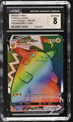 CGC 8 NM/MINT Pikachu VMAX 188/185 RAINBOW RARE HOLO Pokemon Card 007 - Image 1