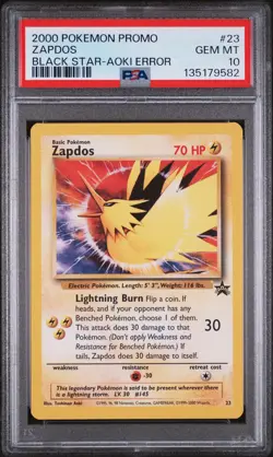 PSA 10 GEM MINT Zapdos 23 ERROR WOTC Black Star PROMO Pokemon Card 582 - Image 1