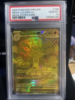 Pokemon TCG Mega Lucario EX Hyper Rare Mega Evolution Card 188/132 PSA 10 - Image 1