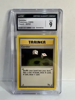 Gambler 60/62 Fossil Set 1999 CGC 9 Mint Pokemon Trainer Card WOTC Vintage - Image 1