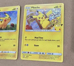 Pikachu 25/25 Holo 25th Ann McDonalds Pokemon Card + SWSH039 General Mills - Image 2