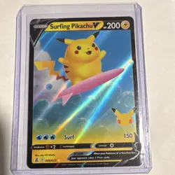Pokemon Surfing Pikachu V Ultra Rare Full Art Holo Celebrations 008/025 TCG Card - Image 1
