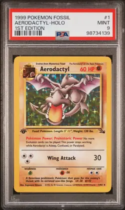 Aerodactyl 1/62 Holo Rare 1st Edition Fossil Pokemon PSA 9 *139 - Image 1