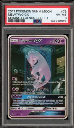 Pokemon Mewtwo GX Shining Legends Secret Rare #78 PSA 8 - Image 1