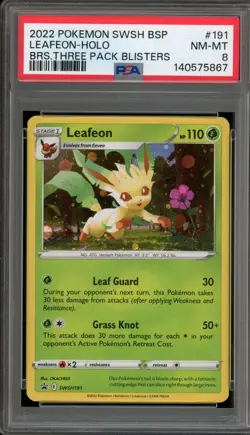 Pokemon Leafeon Brilliant Stars 3 Pk. Blister BSP Holo Promo SWSH191 PSA 8 - Image 1