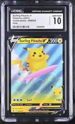 Surfing Pikachu V *CGC 10* Holo *Celebrations* #8 *2021* Pokemon - Image 1