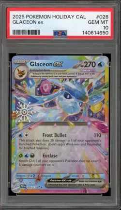 Pokemon Glaceon ex 2025 Holiday Calendar Holo #026 PSA 10 Gem Mint - Image 1