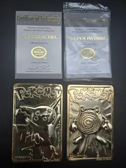 Pokemon 23K Gold Plated Trading Card #25 Pikachu & #61 Poliwhirl - Image 1