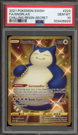 Pokemon Snorlax Sword & Shield Secret Rare Full Art #224 PSA 10 Gem Mint - Image 1