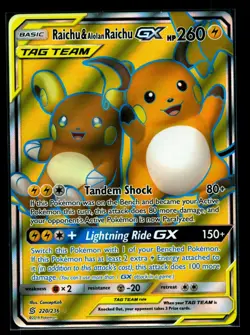 2019 POKEMON SUN & MOON UNIFIED MINDS 220 FULL ART/RAICHU & ALOLAN RAICHU GX NM - Image 1