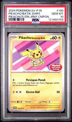 2024 POKEMON INDONESIAN SV-P PROMO #190 PIKACHU IN BATIK SHIRT PSA 10 - Image 1