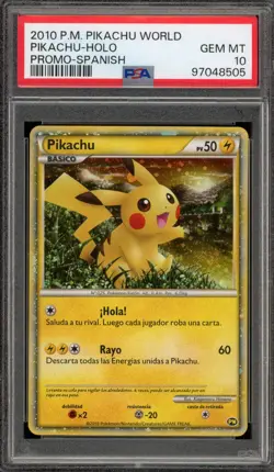 Pokemon Pikachu World Coll. SPANISH Holo Promo PSA 10 Gem Mint - Image 1