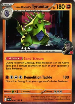 Pokemon TCG Team Rocket's Tyranitar 096/182 Sv10: Destined Rivals Rare Holo VLP - Image 1