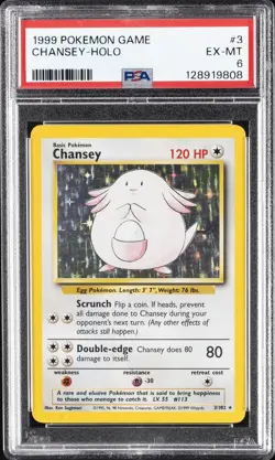 1999 POKEMON BASE SET UNLIMITED #3 CHANSEY-HOLO PSA 6 - Image 1