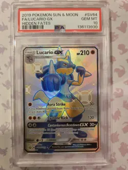 Pokemon 2019 SM Hidden Fates Lucario GX Shiny Vault Holo Rare SV64/SV94 PSA 10 - Image 1