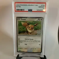 PSA 10 2025 Pokemon Holiday Calendar #133 EEVEE Cosmo Holo Stamped Snowflake - Image 1