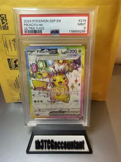 2024 POKEMON SSP EN-SURGING SPARKS ULTRA RARE #219 PIKACHU EX PSA 9 - Image 1