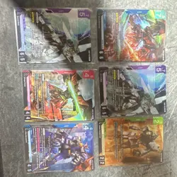 Bandai Gundam War TCG Unit Card Lot - 6 Holo English Gundam X, Epyon, Virtue - Image 1