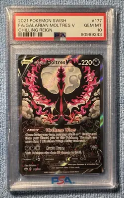 PSA 10 Galarian Moltres V Alternate Alt Art Chilling Reign Pokemon Card 177/198 - Image 1