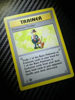 POKEMON TRADER 77/102 Base Set NM 1st EDITION Shadowless Pokemon TCG card - Image 1