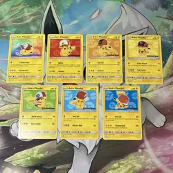 Ash’s Pikachu Black Star Promo set 7 cards raw LP/NM Pokemon TCG SM108-114 SM109 - Image 1