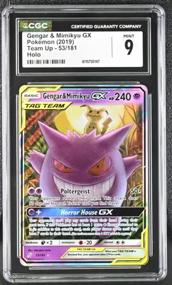 CGC 9 MINT Gengar & Mimikyu GX 2019 Team Up 53/181 Holo Pokemon Card - Image 1