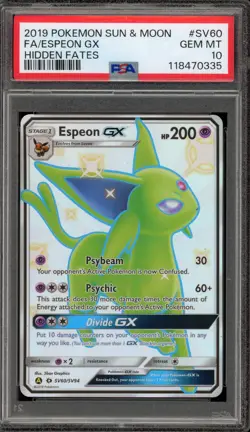 Pokemon Espeon GX Hidden Fates Full Art #SV60 PSA 10 Gem Mint - Image 1