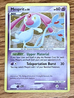 2007 Pokemon Mesprit 14/123 Diamond & Pearl Mysterious Treasures Holo Swirl - Image 1