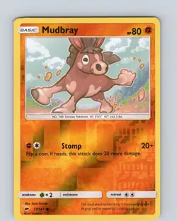 Pokemon TCG Mudbray S&M Burning Shadows 77/147 Reverse Holo Common Card NM - Image 1