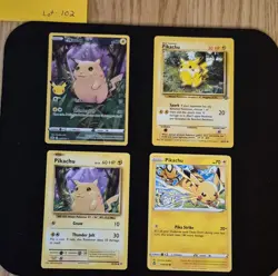 Lot of 4 Pikachu Pokemon Cards Celebrations- Silver Tempest- Evolutions Lot 102 - Image 1