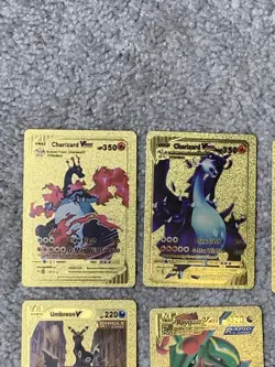 Set of 12 Charizard,Umbreon,Rayquaza,Gengar&Trainers Gold Foil Fan Art Cards - Image 2